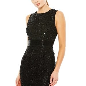 Mac Duggal 93758 Black Beaded Embellished Sleeveless A-Line Dress Black size 16